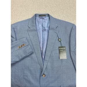 Lauren Ralph Lauren Blazer Mens 48S Blue Windowpane Ultraflex Silk Wool NWT